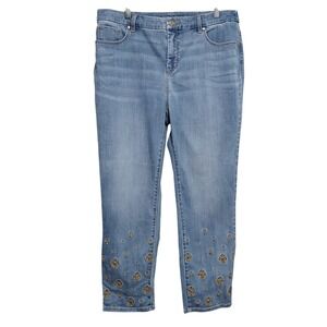 Chico's Girlfriend Slim Leg Ankle Jeans Embellished‎ Women's